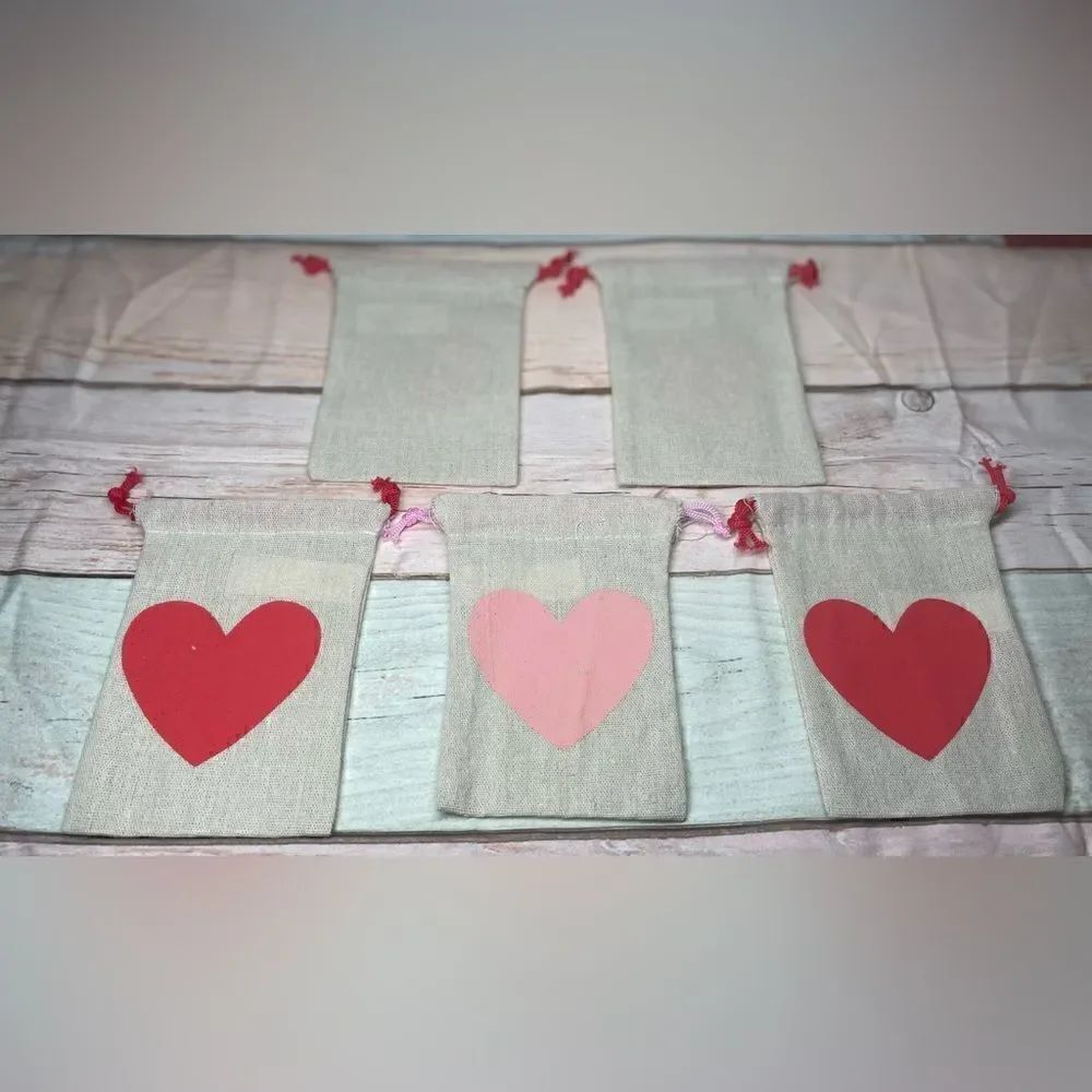 11 NEW Heart Gift Bags Drawstring Closures Various Styles & Sizes Bundle … - Picture 2 of 10